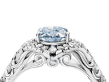 White gold Fancy Blue Oval Cut Diamond Solitaire Ring with Hidden Halo and Pavé Band_55