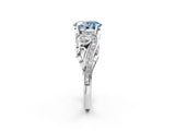 White gold Fancy Blue Oval Cut Diamond Solitaire Ring with Milgrain Pavé Band and Four-Prong Setting_249