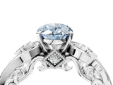White gold Fancy Blue Oval Cut Diamond Solitaire Ring with Milgrain Pavé Band and Four-Prong Setting_251