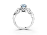 White gold Fancy Blue Oval Cut Diamond Solitaire Ring with Milgrain Pavé Band and Four-Prong Setting_252