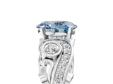 White gold Fancy Blue Oval Cut Diamond Solitaire Ring with Milgrain Pavé Band and Four-Prong Setting_252