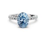 White gold Fancy Blue Oval Cut Diamond Solitaire Ring with Pavé Band and Four-Prong Setting_130