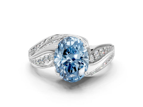 White gold Fancy Blue Oval Cut Diamond Solitaire Ring with Prong Setting and Twisted Pavé Band_24