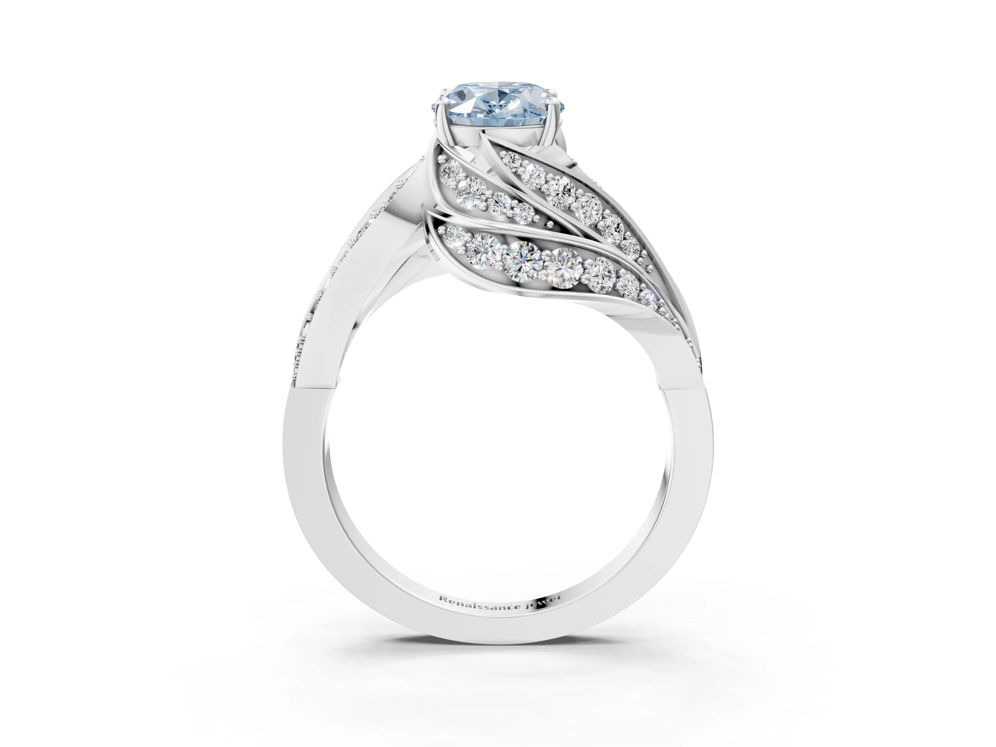 White gold Fancy Blue Oval Cut Diamond Solitaire Ring with Prong Setting and Twisted Pavé Band_27