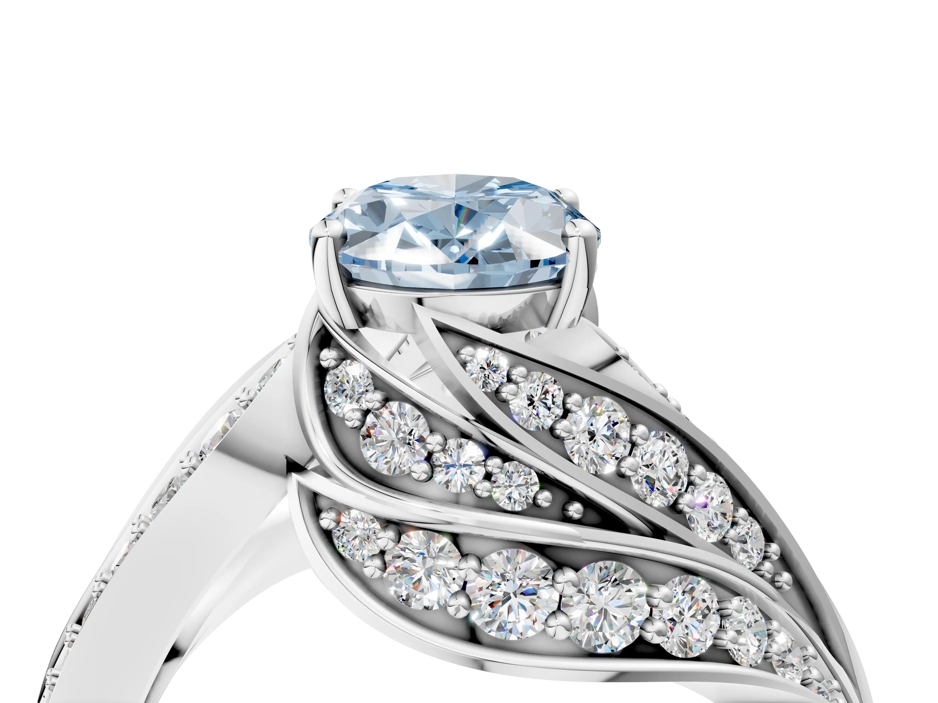 White gold Fancy Blue Oval Cut Diamond Solitaire Ring with Prong Setting and Twisted Pavé Band_28
