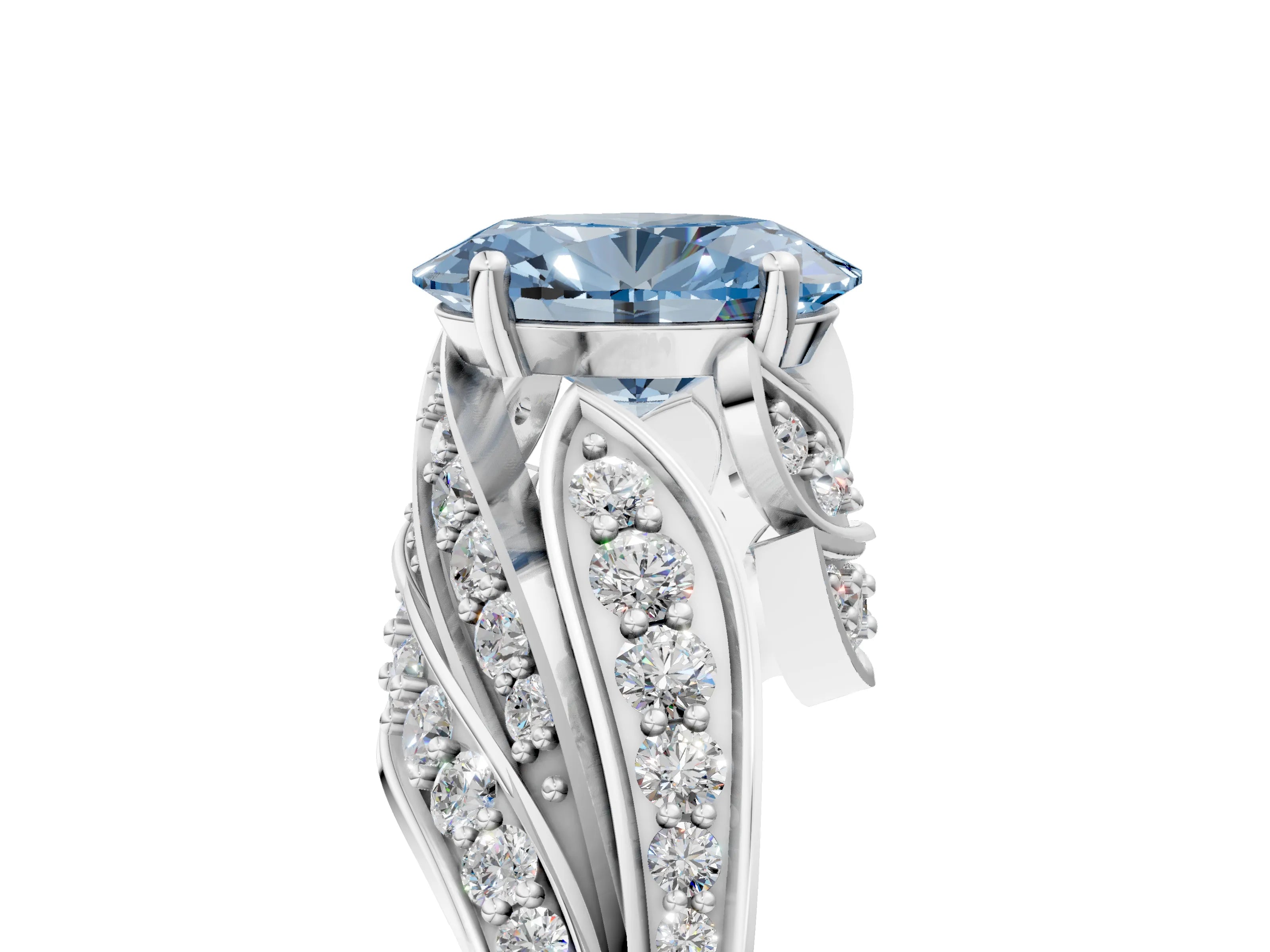White gold Fancy Blue Oval Cut Diamond Solitaire Ring with Prong Setting and Twisted Pavé Band_29