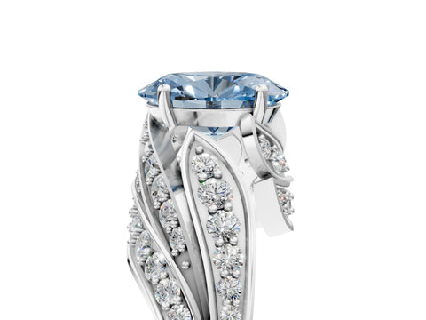 White gold Fancy Blue Oval Cut Diamond Solitaire Ring with Prong Setting and Twisted Pavé Band_29