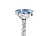 White gold Fancy Blue Oval Cut Diamond Solitaire Ring with Round  Pavé Band and Prong Setting_163