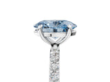 White gold Fancy Blue Oval Cut Diamond Solitaire Ring with Round  Pavé Band and Prong Setting_180
