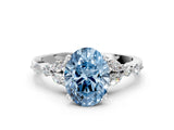 White gold Fancy Blue Oval Cut Diamond Solitaire Ring with Side Stones and Four-Prong Setting_125