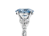White gold Fancy Blue Oval Cut Diamond Solitaire Ring with Side Stones and Four-Prong Setting_130