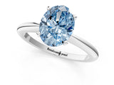 White gold Fancy Blue Oval Cut Diamond Solitaire Ring with Six-Prong Setting and Classic Band_291