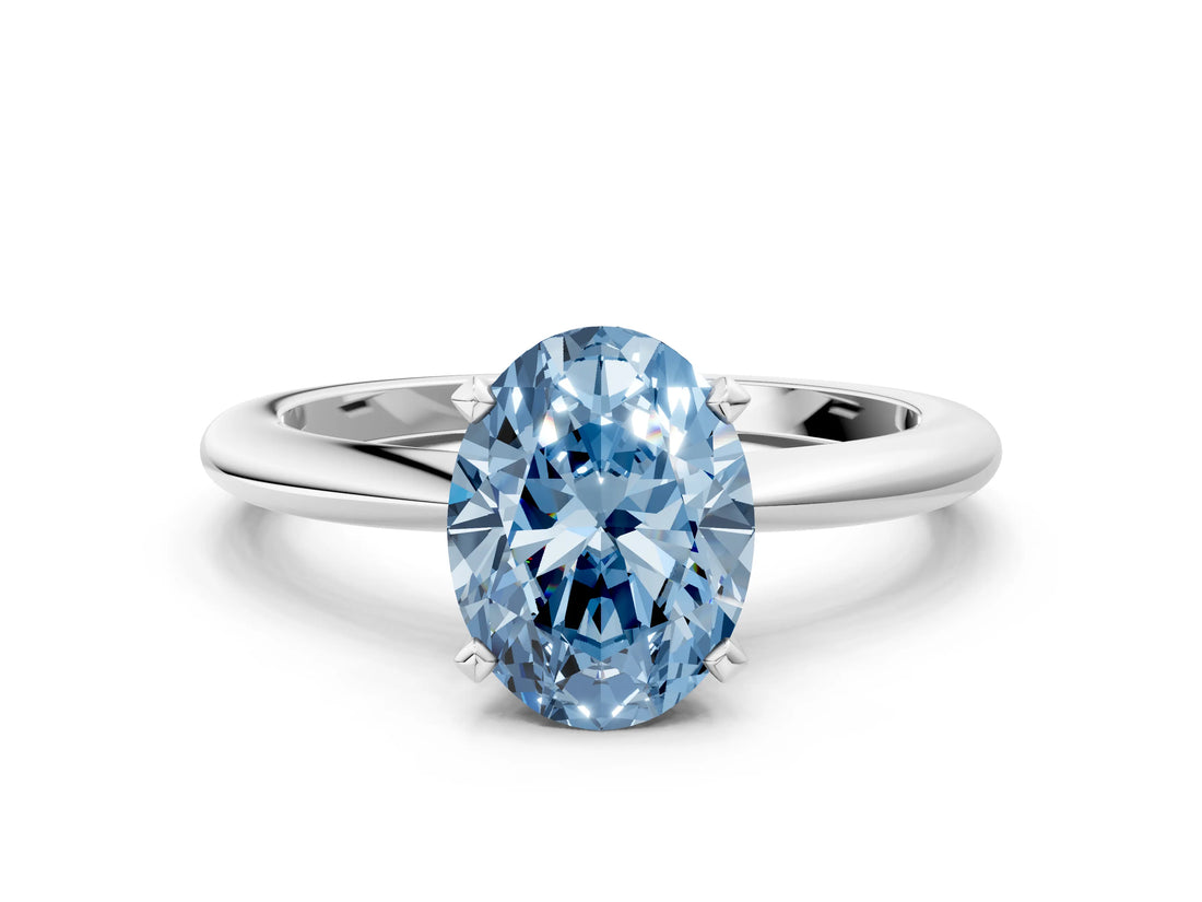 White gold Fancy Blue Oval Cut Diamond Solitaire Ring with Six-Prong Setting and Classic Band_297