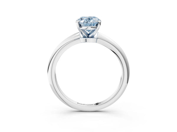 White gold Fancy Blue Oval Cut Diamond Solitaire Ring with Six-Prong Setting and Classic Band