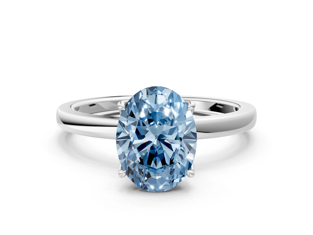 White gold Fancy Blue Oval Cut Diamond Solitaire Ring with Thin Band and Prong Setting_14