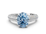 White gold Fancy Blue Oval Cut Diamond Solitaire Ring with Three-Row Pavé Band and Four-Prong Setting_48