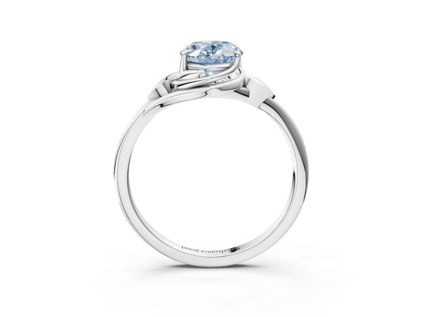 White gold Fancy Blue Oval Cut Diamond Solitaire Ring with Twist Band and Four-Prong Setting