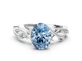 White gold Fancy Blue Oval Cut Diamond Solitaire Ring with Twisted Band and Prong Setting_320