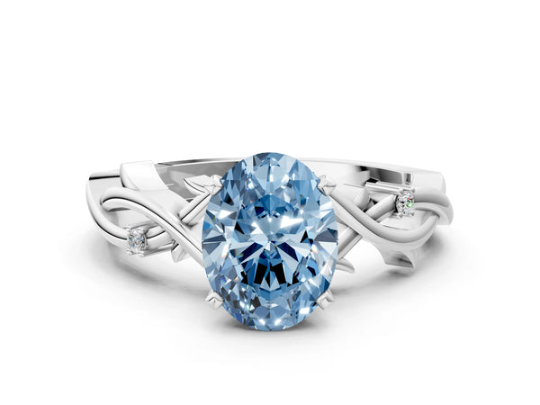 Platinum Oval Solitaire Engagement Ring Setting for Fancy Blue Center with Vine Twist Band