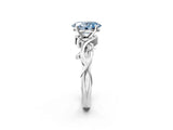 White gold Fancy Blue Oval Cut Diamond Solitaire Ring with Twisted Band and Prong Setting_321