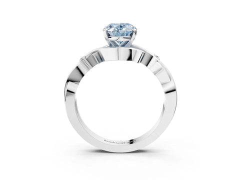 White gold Fancy Blue Oval Cut Diamond Solitaire Ring with Twisted Band and Prong Setting_322