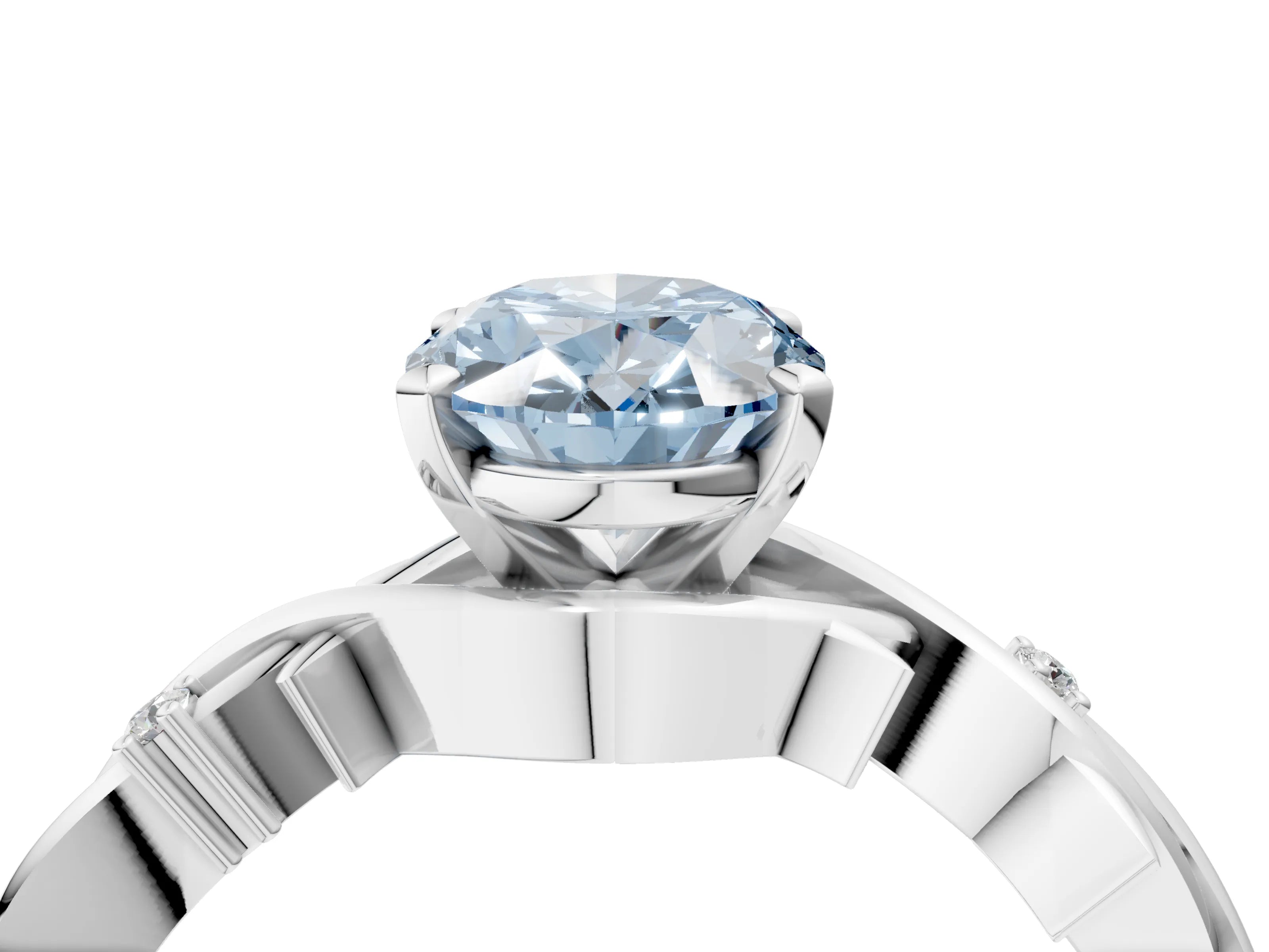 White gold Fancy Blue Oval Cut Diamond Solitaire Ring with Twisted Band and Prong Setting_323