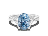 White gold Fancy Blue Oval Cut Diamond Solitaire Twist Band Prong Setting Ring_91