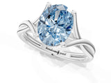 White gold Fancy Blue Oval Cut Diamond Solitaire Twist Band Prong Setting Ring_92