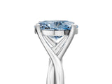 White gold Fancy Blue Oval Cut Diamond Solitaire Twist Band Prong Setting Ring_96