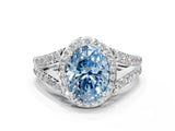 White gold Fancy Blue Oval Cut Diamond Split Shank Halo Ring with Four-Prong Setting_69