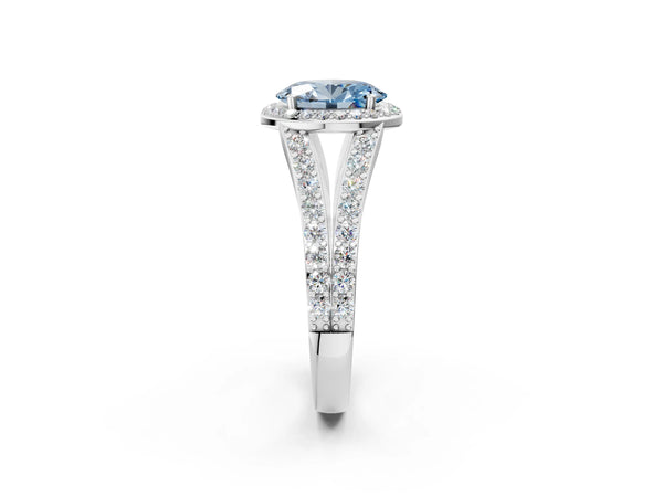 Platinum Oval Halo Engagement Ring Setting for Fancy Blue Center with Narrow Pave Split Shank