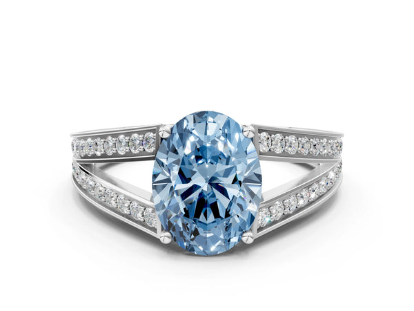Sterling Silver Oval Pave Split Shank Engagement Ring Setting for Fancy Blue Center