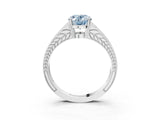White gold Fancy Blue Oval Cut Diamond Split Shank Ring with Pavé Band and Four-Prong Setting_46