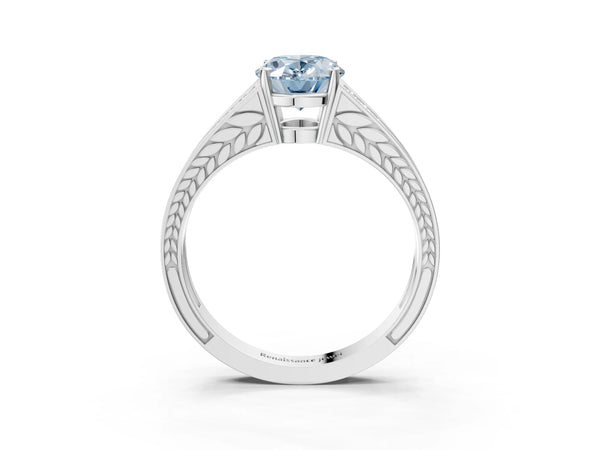 Platinum Oval Pave Split Shank Engagement Ring Setting for Fancy Blue Center with Engraved Sides