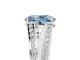 White gold Fancy Blue Oval Cut Diamond Split Shank Ring with Pavé Band and Four-Prong Setting_50