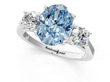 White gold Fancy Blue Oval Cut Diamond Three-Stone Engagement Ring with Prong Setting and Pavé Band_1