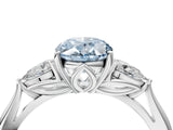 White gold Fancy Blue Oval Cut Diamond Three-Stone Ring with Pear  Side Stones and Prong Setting_178