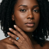 White gold Fancy Blue Oval Cut Diamond Three-Stone Ring with Pear  Side Stones and Prong Setting_185