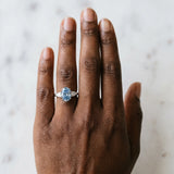 White gold Fancy Blue Oval Cut Diamond Three-Stone Ring with Pear  Side Stones and Prong Setting_185