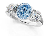 White gold Fancy Blue Oval Cut Diamond Three-Stone Ring with Prong Setting and Classic Band_124