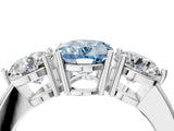 White gold Fancy Blue Oval Cut Diamond Three-Stone Ring with Prong Setting and Classic Band_126