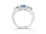 White gold Fancy Blue Oval Cut Diamond Three-Stone Ring with Prong Setting and Classic Band_126
