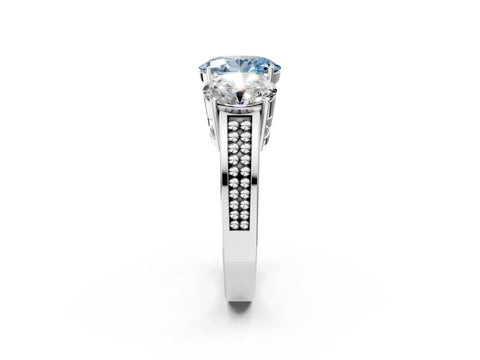 White gold Fancy Blue Oval Cut Diamond Three-Stone Ring with Prong Setting and Textured Band_14
