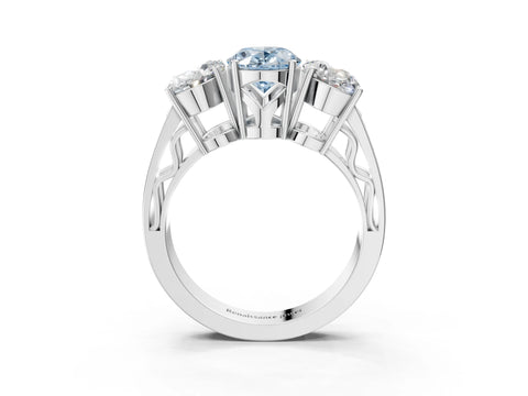 White gold Fancy Blue Oval Cut Diamond Three-Stone Ring with Prong Setting and Textured Band_15