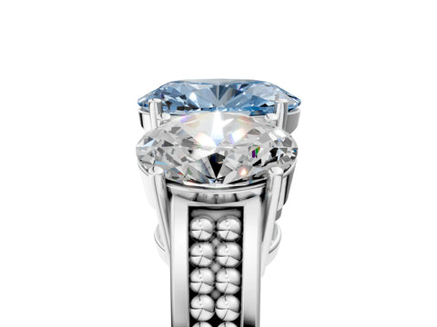 White gold Fancy Blue Oval Cut Diamond Three-Stone Ring with Prong Setting and Textured Band_17