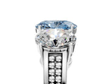 White gold Fancy Blue Oval Cut Diamond Three-Stone Ring with Prong Setting and Textured Band_5