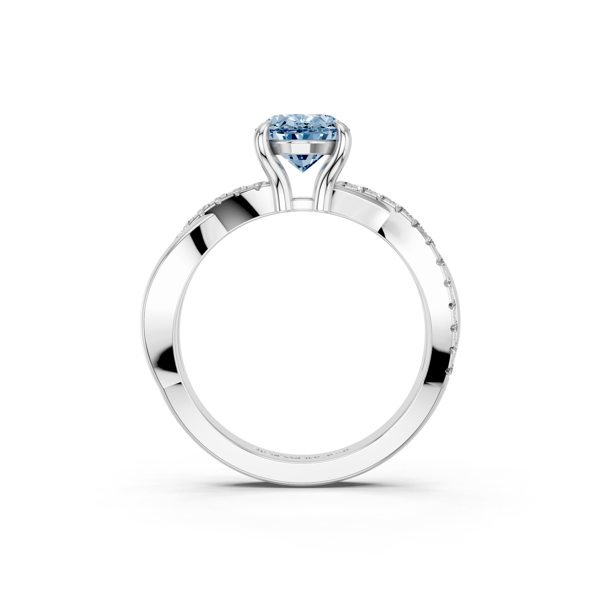 White gold Fancy Blue Oval  Cut Diamond Twist Band Solitaire with Prong Setting_12