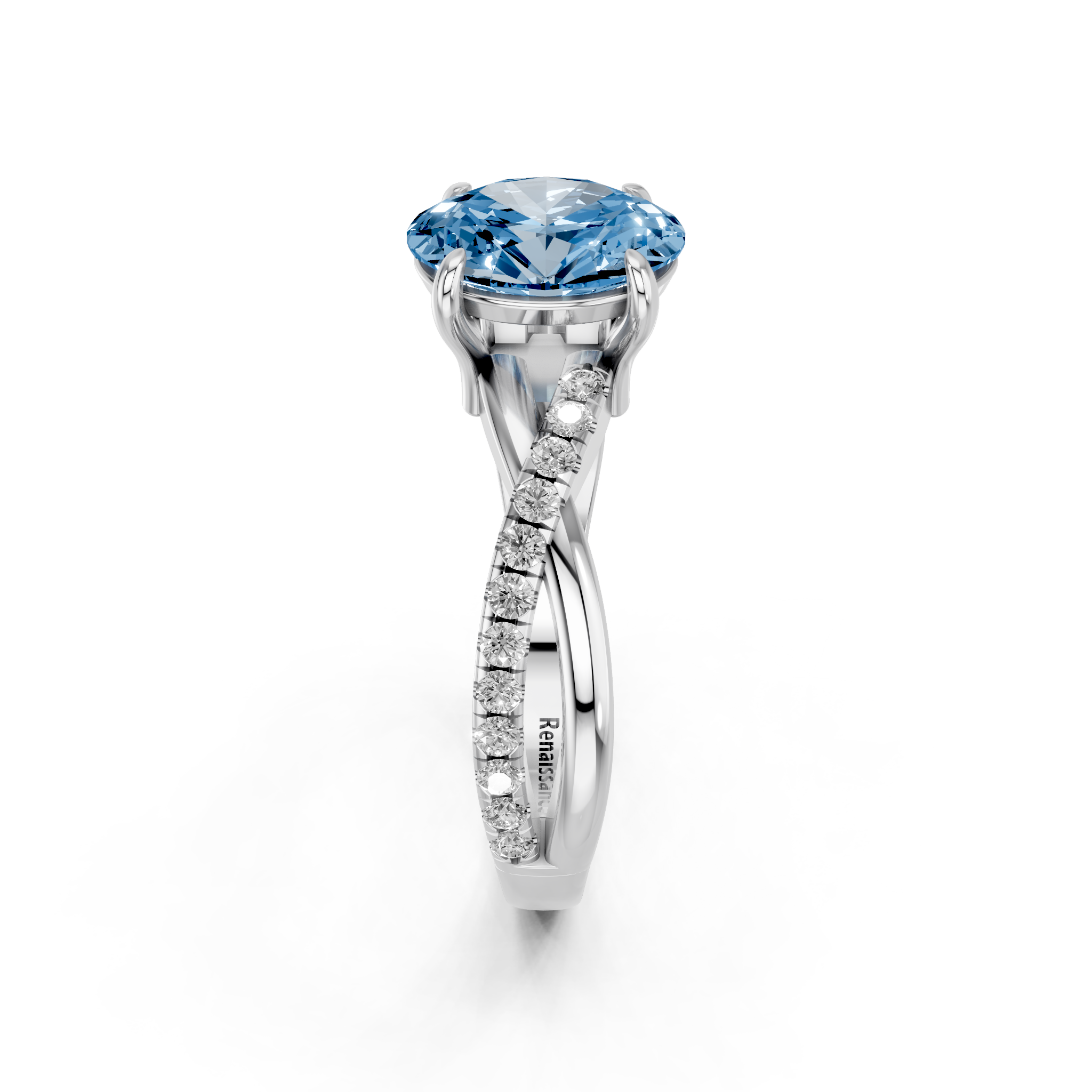 White gold Fancy Blue Oval  Cut Diamond Twist Band Solitaire with Prong Setting_12