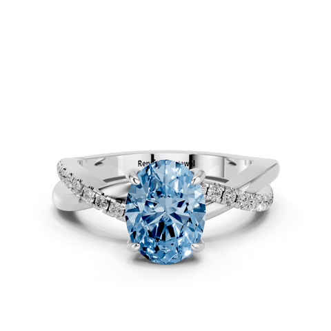 White gold Fancy Blue Oval  Cut Diamond Twist Band Solitaire with Prong Setting_21