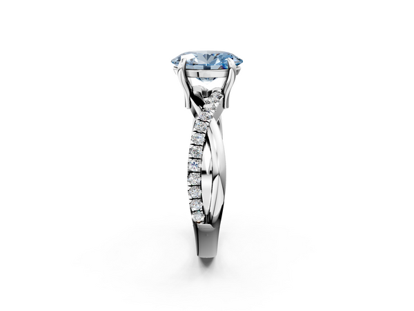 Platinum Fancy Blue Oval  Cut Diamond Twist Band Solitaire with Prong Setting